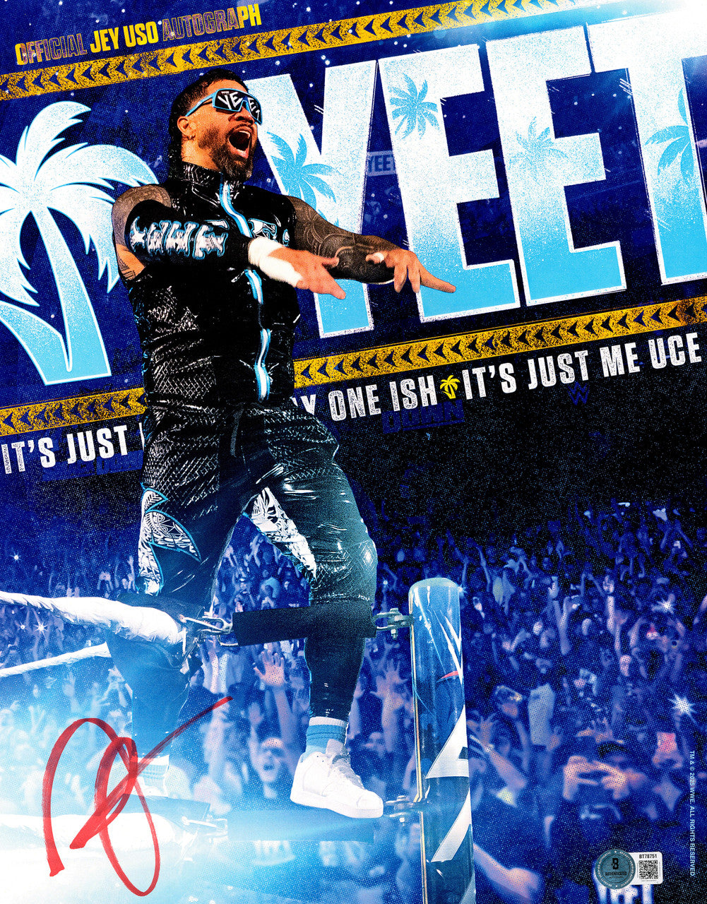 Jey Uso Autographed 11x14 Photo WWE Yeet Beckett BAS QR Stock #267594