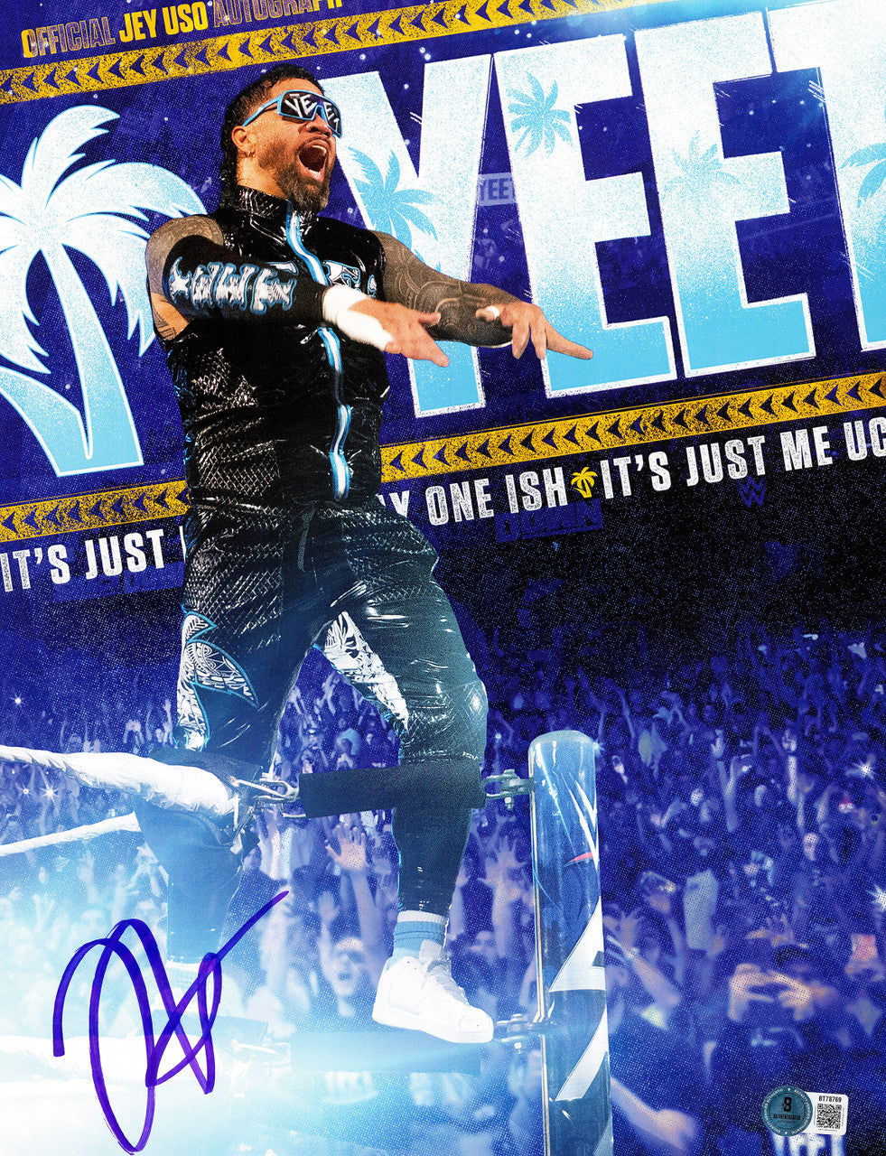 Jey Uso Autographed 11x14 Photo WWE Yeet Beckett BAS QR Stock #267596