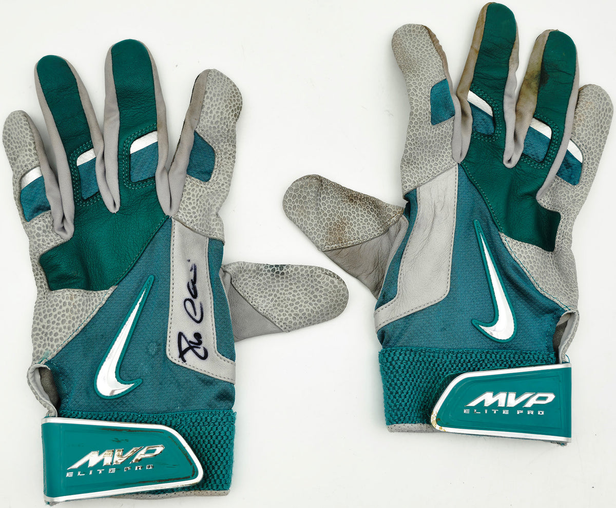Robinson Cano Autographed 2014 Teal & Gray Nike MVP Elite Pro Game Used Batting Gloves Seattle Mariners (Single Signed) Stock #267635