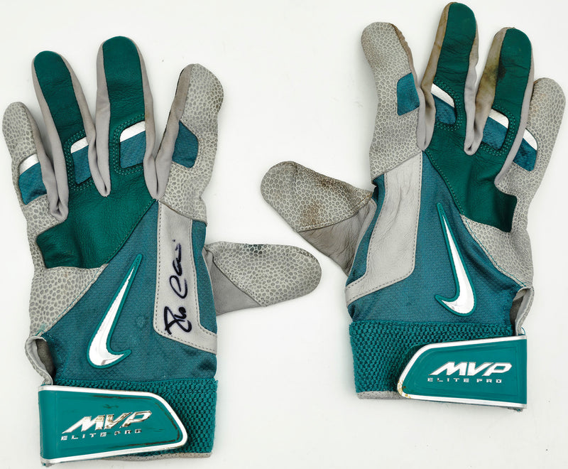 Robinson Cano Autographed 2014 Teal & Gray Nike MVP Elite Pro Game Used Batting Gloves Seattle Mariners (Single Signed) Stock #267635