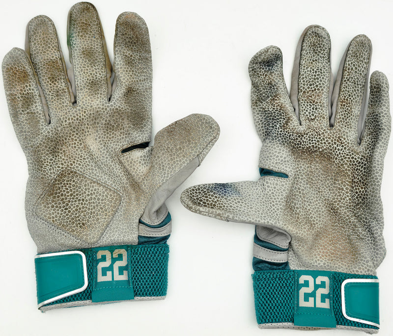 Robinson Cano Autographed 2014 Teal & Gray Nike MVP Elite Pro Game Used Batting Gloves Seattle Mariners (Single Signed) Stock #267635