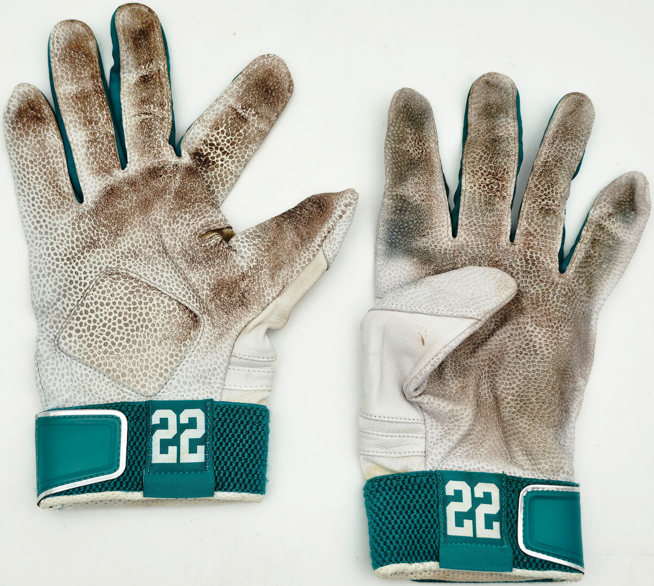 Robinson Cano Autographed 2014 White & Teal Nike MVP Elite Pro Game Used Batting Gloves Seattle Mariners (Single Signed) Stock #267636