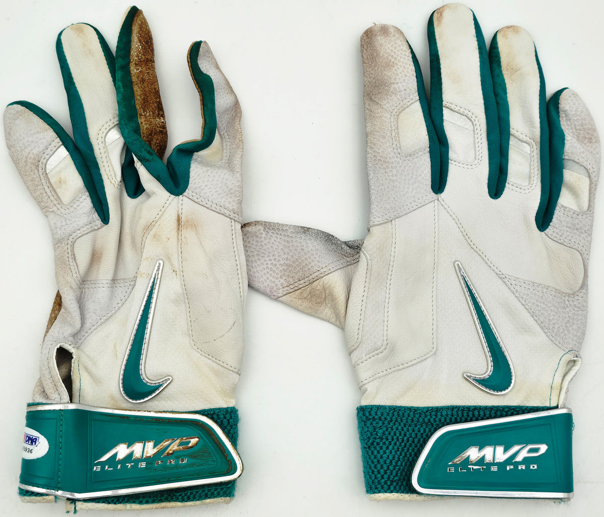 Robinson Cano Autographed 2014 White & Teal Nike MVP Elite Pro Game Used Batting Gloves Seattle Mariners PSA/DNA (Dual Signed) Stock #267637