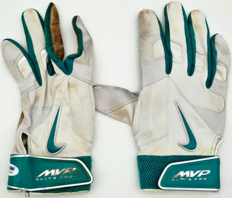 Robinson Cano Autographed 2014 White & Teal Nike MVP Elite Pro Game Used Batting Gloves Seattle Mariners PSA/DNA (Dual Signed) Stock #267637
