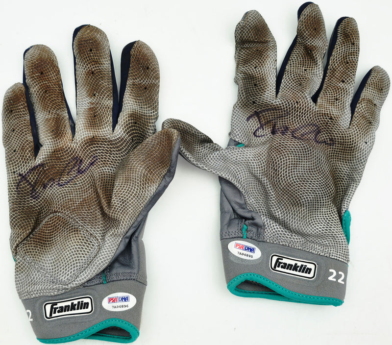 Robinson Cano Autographed Gray & Teal Franklin Game Used Batting Gloves Seattle Mariners PSA/DNA (Dual Signed) Stock #267643