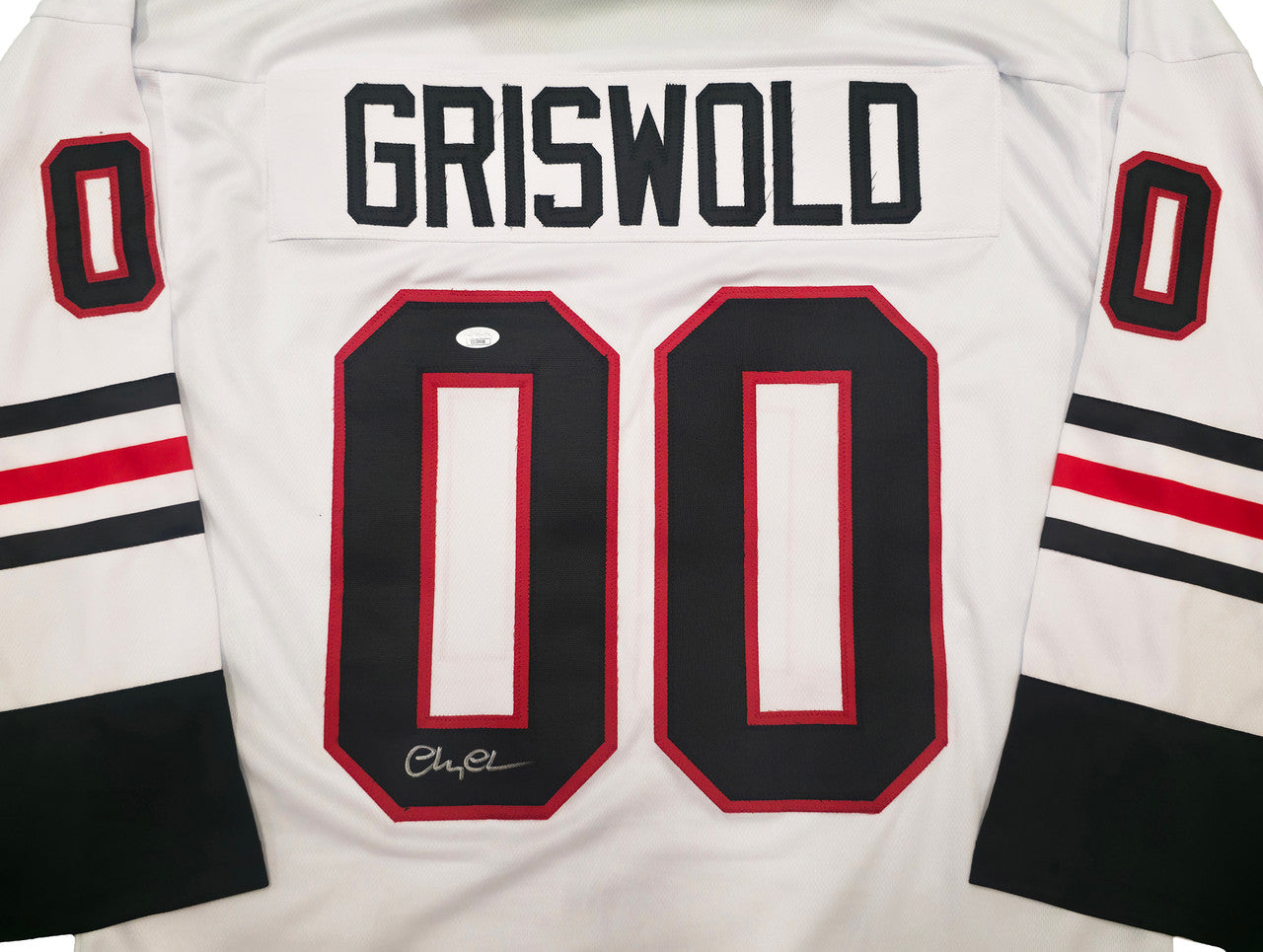 Christmas Vacation Chevy Chase Autographed White Jersey Clark Griswold JSA Stock #252794