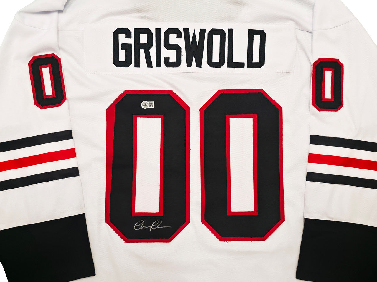 Christmas Vacation Chevy Chase Autographed White Jersey Clark Griswold Beckett BAS QR Stock #252795