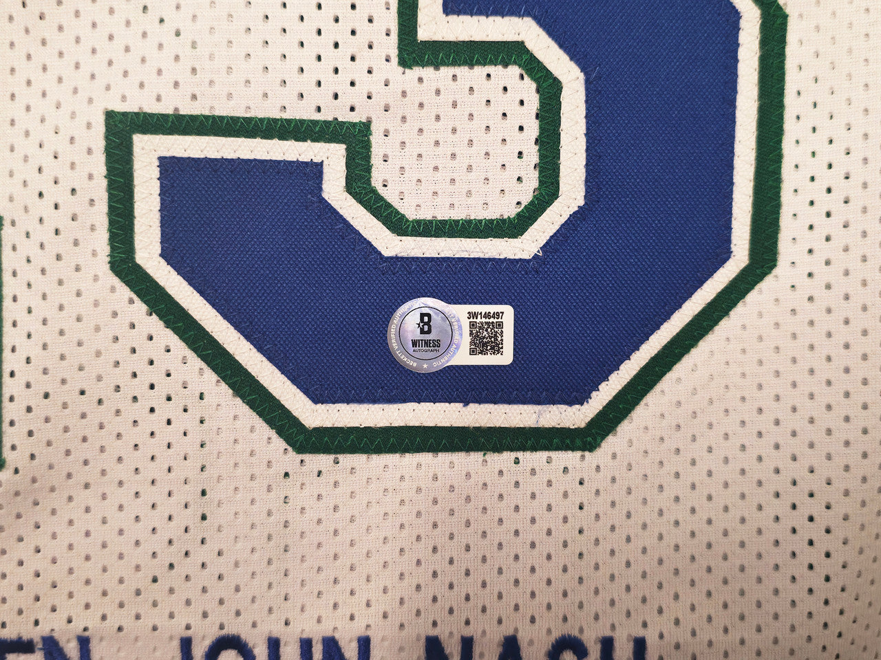 Dallas Mavericks Steve Nash Autographed White Stat Jersey Beckett BAS Witness Stock #252469