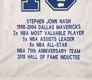 Dallas Mavericks Steve Nash Autographed White Stat Jersey Beckett BAS Witness Stock #252469