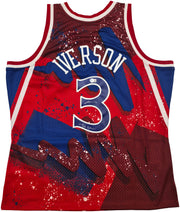 Philadelphia 76ers Allen Iverson Autographed Red & Blue Authentic Mitchell & Ness 1996-97 HWC Swingman Jersey Size 2XL "The Answer" Beckett BAS QR Stock #253249
