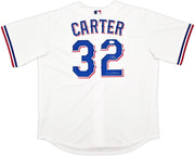 Texas Rangers Evan Carter Autographed White Nike Jersey Size XL "23 WS Champs" Beckett BAS Witness Stock #252437