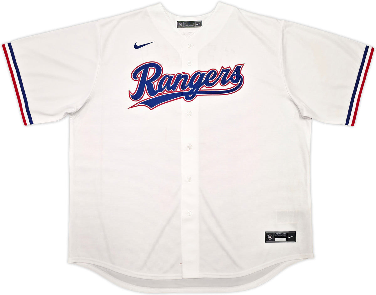 Texas Rangers Evan Carter Autographed White Nike Jersey Size XXL "23 WS Champs" Beckett BAS Witness Stock #252438