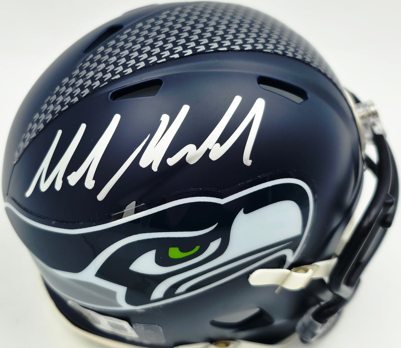 Mike Macdonald Autographed Seattle Seahawks Blue Super Bowl LX Champions Logo Speed Mini Helmet Beckett BAS Witness Stock #267798