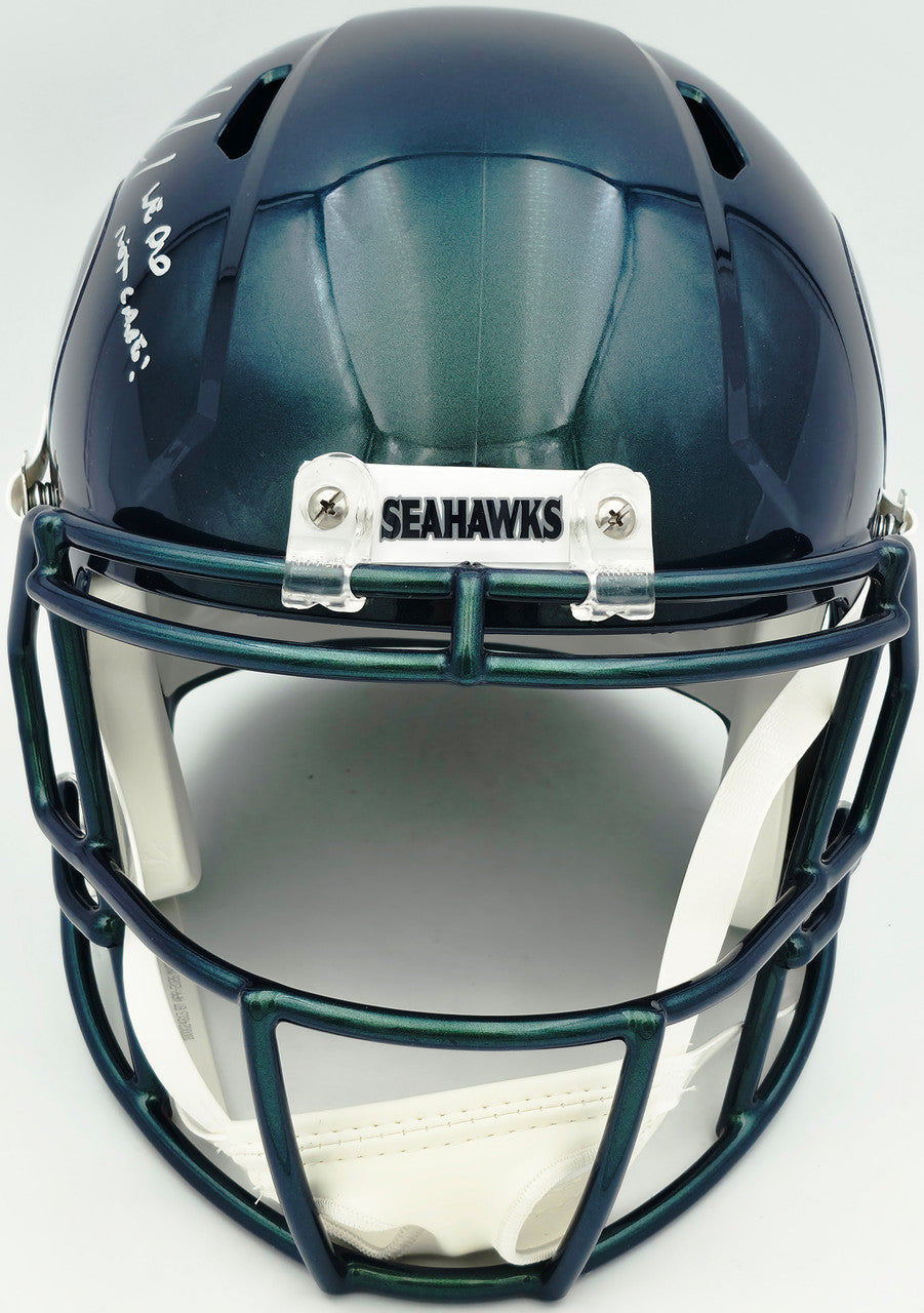 Mike Macdonald Autographed Seattle Seahawks Rivalries Full Size Speed Replica Helmet "We Did Not Care!" Beckett BAS Witness Stock #267790