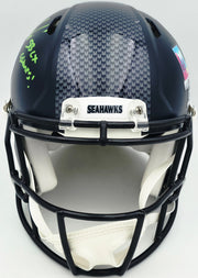 Mike Macdonald Autographed Seattle Seahawks Blue Super Bowl LX Champions Logo Full Size Speed Authentic Helmet "SB LX Champs!" Beckett BAS Witness Stock #267792