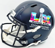 Mike Macdonald Autographed Seattle Seahawks Blue Super Bowl LX Champions Logo Full Size Speed Replica Helmet Beckett BAS Witness Stock #267793