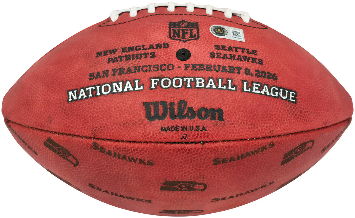 Mike Macdonald Autographed Official Super Bowl LX Commemorative Leather Football Seattle Seahawks Beckett BAS Witness Stock #267794