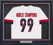 1999 Team USA Women's Soccer World Cup Champions Autographed Framed White Jersey With 8 Signatures Including Hamm & Chastain Beckett BAS Witness Stock #265406