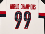 1999 Team USA Women's Soccer World Cup Champions Autographed Framed White Jersey With 8 Signatures Including Hamm & Chastain Beckett BAS Witness Stock #265406