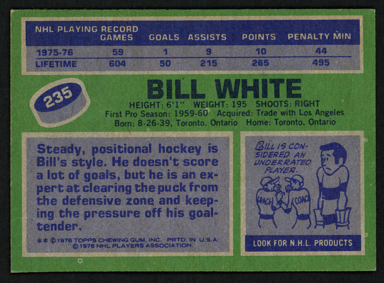Bill White Autographed 1976-77 Topps Card #235 Chicago Blackhawks SKU #150196