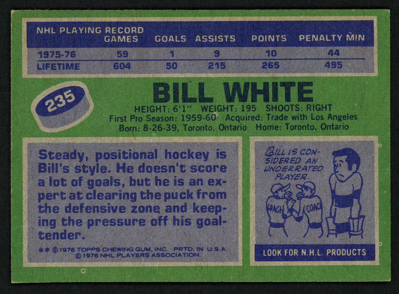 Bill White Autographed 1976-77 Topps Card #235 Chicago Blackhawks SKU #150196