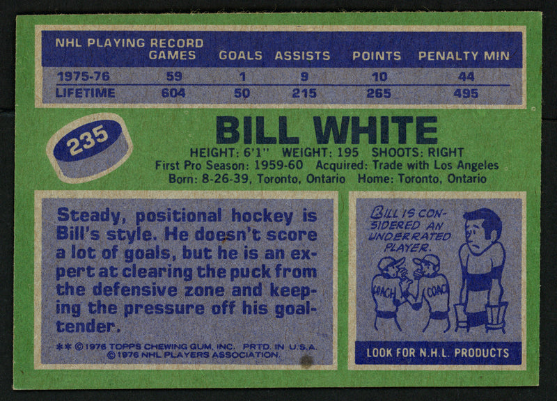 Bill White Autographed 1976-77 Topps Card #235 Chicago Blackhawks SKU #150197