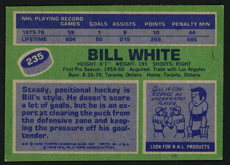 Bill White Autographed 1976-77 Topps Card #235 Chicago Blackhawks SKU #150198