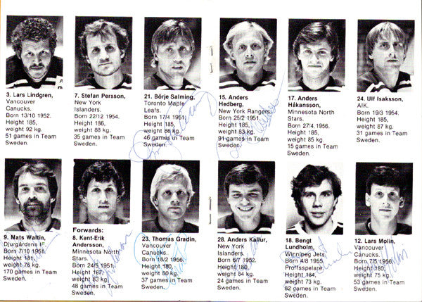 1981 Team Sweden Autographed 4x6 Program With 23 Total Signatures Including Pelle Lindbergh PSA/DNA #Z05646