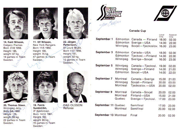 1981 Team Sweden Autographed 4x6 Program With 23 Total Signatures Including Pelle Lindbergh PSA/DNA #Z05646
