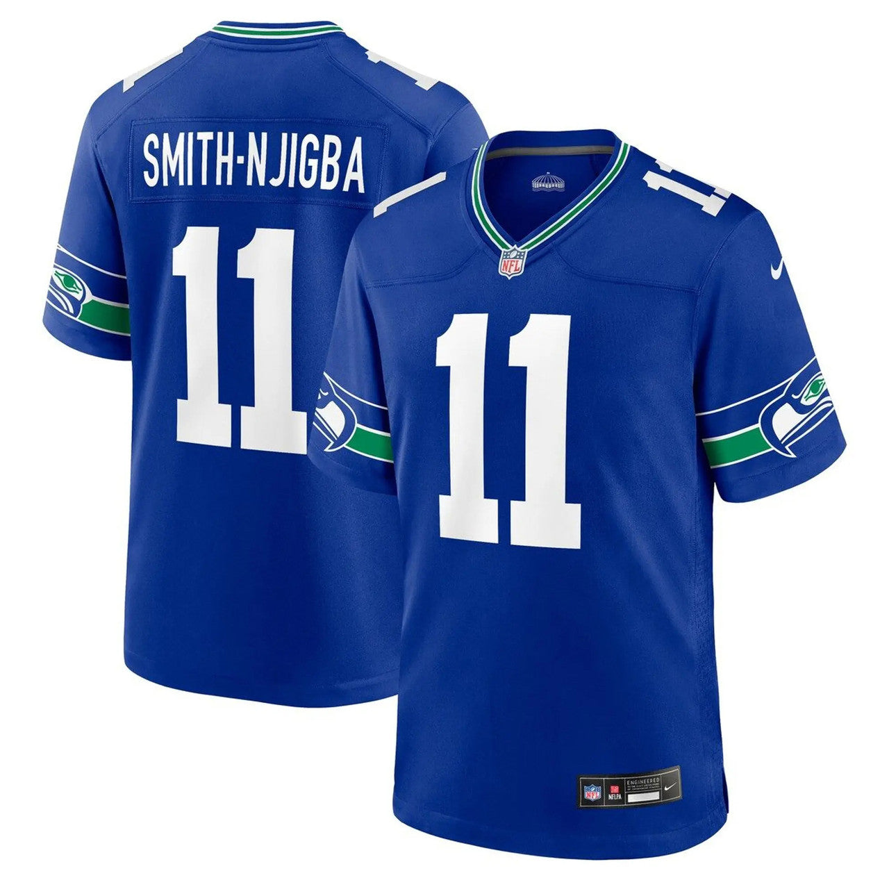 Jaxon Smith-Njigba Unsigned Seattle Seahawks Blue Throwback Nike Jersey Size XL Stock #265827