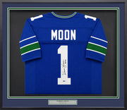 Seattle Seahawks Warren Moon Autographed Framed Blue Jersey "HOF 06" MCS Holo Stock #131916