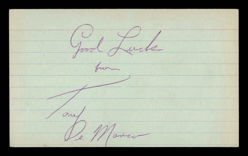 Tony DeMarco Autographed 3x5 Index Card "Good Luck" SKU #186916