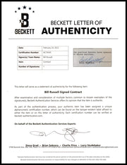 Bill Russell Autographed 1973-74 Newspaper Contract Boston Celtics Beckett BAS #AC74545