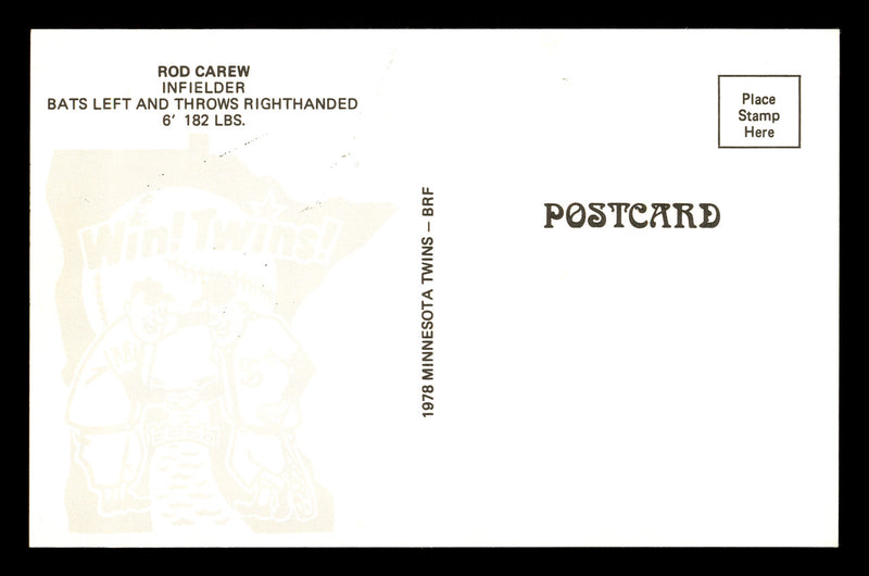 Rod Carew Autographed 1978 3.5x5.5 Postcard Minnesota Twins SKU #178175