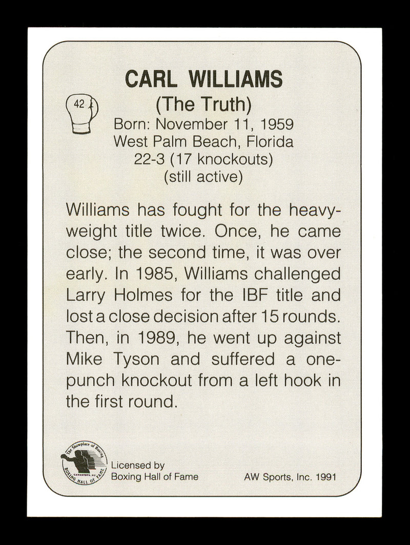 Carl "The Truth" Williams Autographed 1991 All World Card #42 SKU #167225