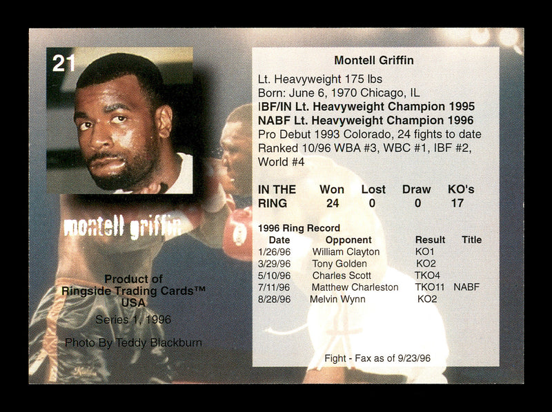 Montell "Ice" Griffin Autographed 1996 Ringside Rookie Card #21 SKU #167243
