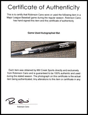 Robinson Cano Autographed Game Used Black SSK Baseball Bat New York Yankees "Game Used" PSA/DNA #7A96453