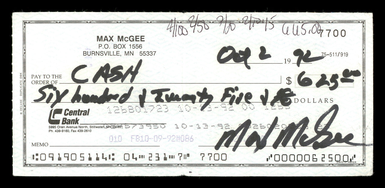 Max McGee Autographed 2.75x6 Check Green Bay Packers SKU #174017