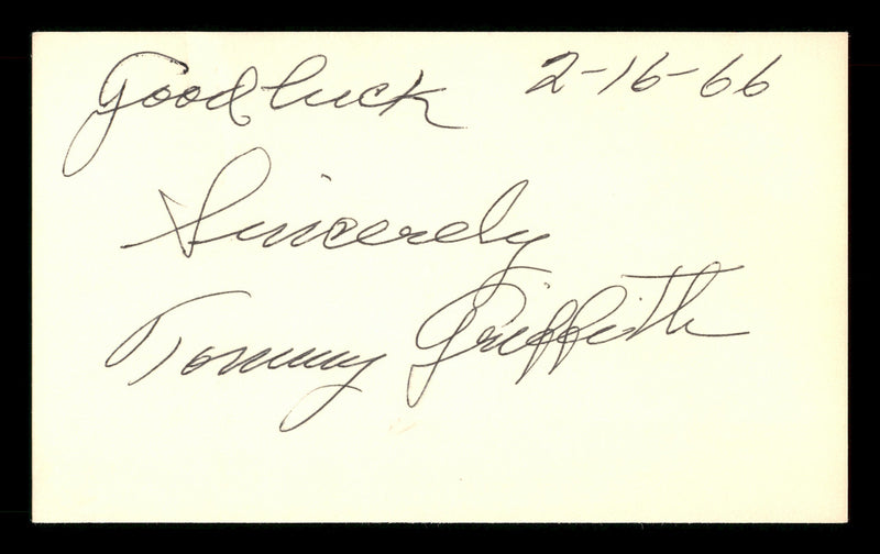 Tommy Griffith Autographed 3x5 Index Card Brooklyn Dodgers "Good Luck" SKU #174152