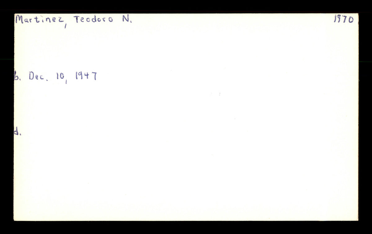 Ted Teddy Martinez Autographed 3x5 Index Card Los Angeles Dodgers SKU #174190