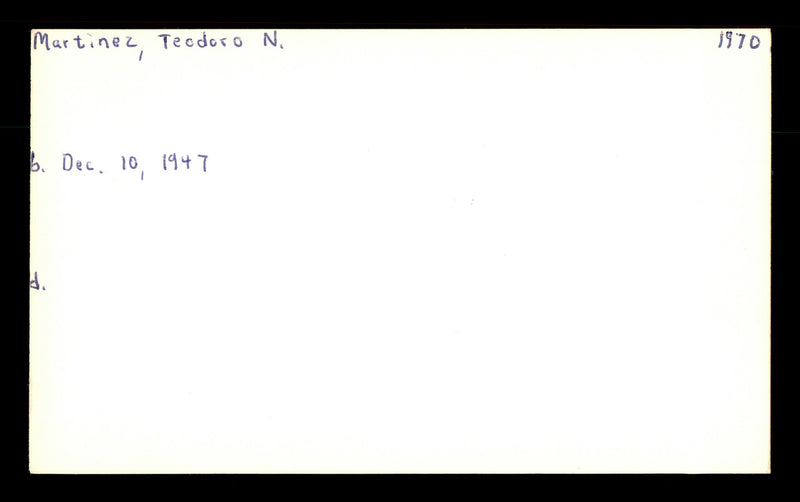 Ted Teddy Martinez Autographed 3x5 Index Card Los Angeles Dodgers SKU #174190