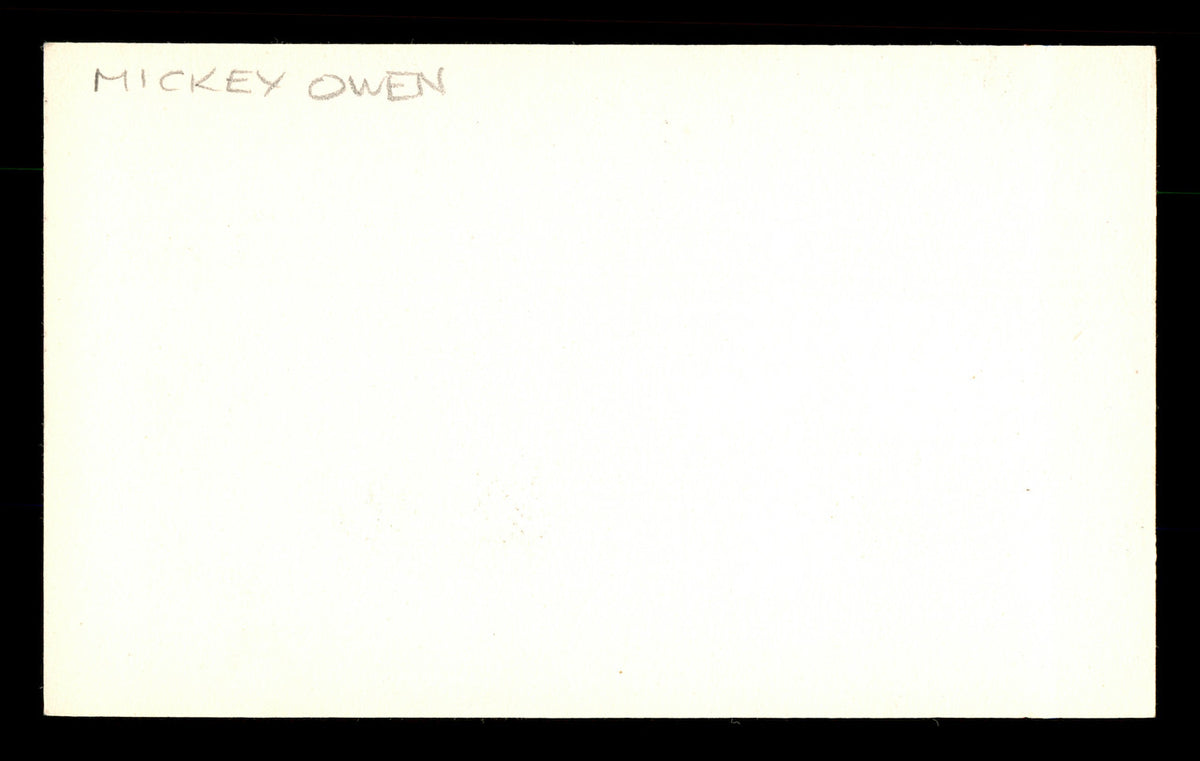 Mickey Owen Autographed 3x5 Index Card Brooklyn Dodgers SKU #174217