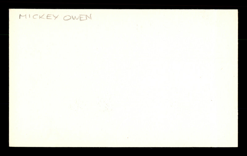Mickey Owen Autographed 3x5 Index Card Brooklyn Dodgers SKU #174217