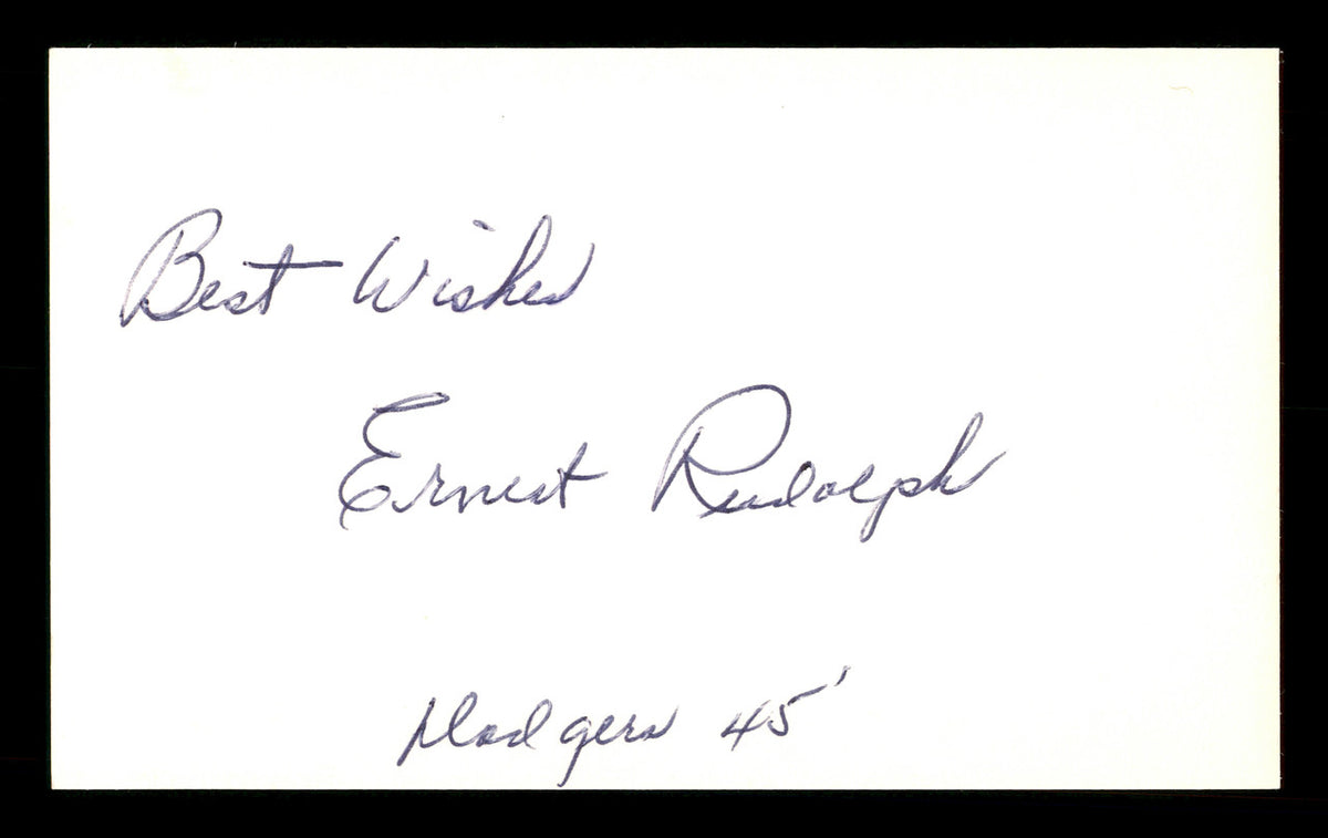 Ernest Rudolph Autographed 3x5 Index Card Brooklyn Dodgers "Best Wishes " SKU #174243
