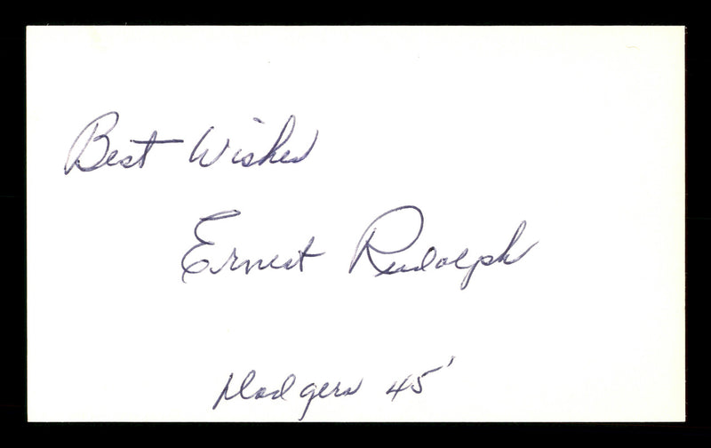 Ernest Rudolph Autographed 3x5 Index Card Brooklyn Dodgers "Best Wishes " SKU #174243