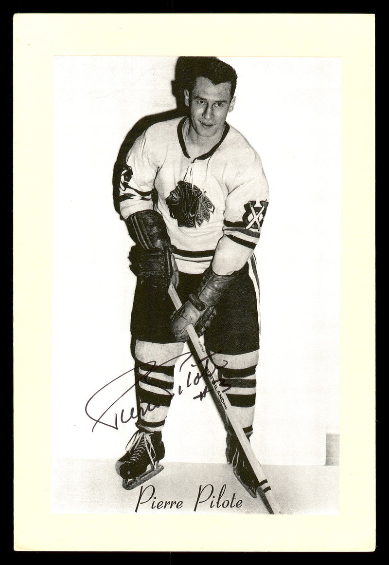 Pierre Pilote Autographed 1944-63 Beehive Group 2 4.5x6.5 Photo Chicago Blackhawks SKU #176797