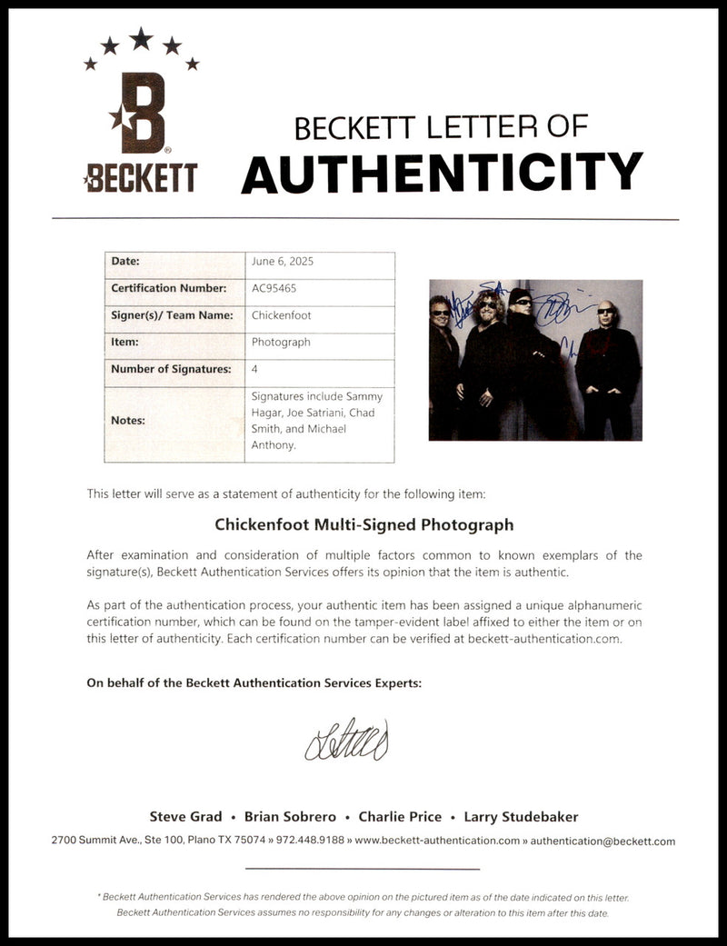 Chickenfoot Autographed 11x14 Photo Band Signed By All 4 Including Sammy Hagar Beckett BAS #AC95465