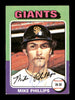 Mike Phillips Autographed 1975 Topps Mini Card #642 San Francisco Giants SKU #168701
