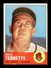 Birdie Tebbetts Autographed 1963 Topps Card #48 Cleveland Indians SKU #170060