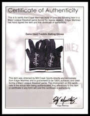 Edgar Martinez Autographed Franklin Game Used Black Batting Gloves Seattle Mariners With Signed Certificate Stock #211908